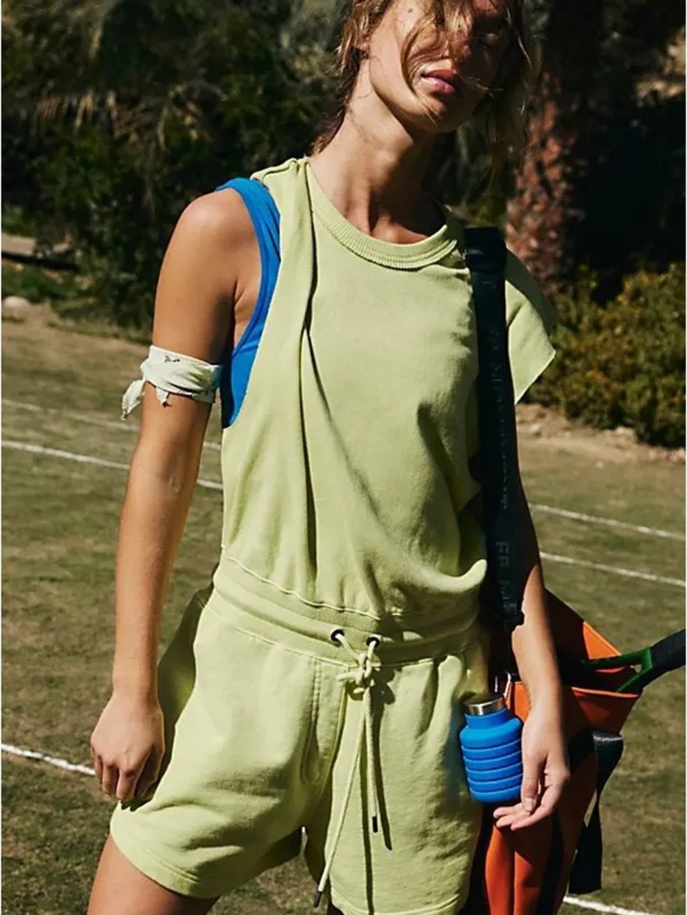 Sz S Free People Movement Throw & Go Shortsie romper shorts lime green pockets